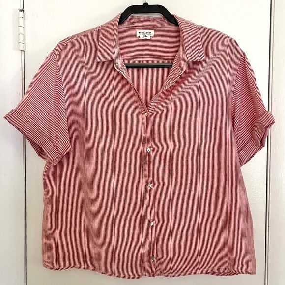 Artisan Ny Striped Linen Shirt in Red and White - Picture 1 of 3